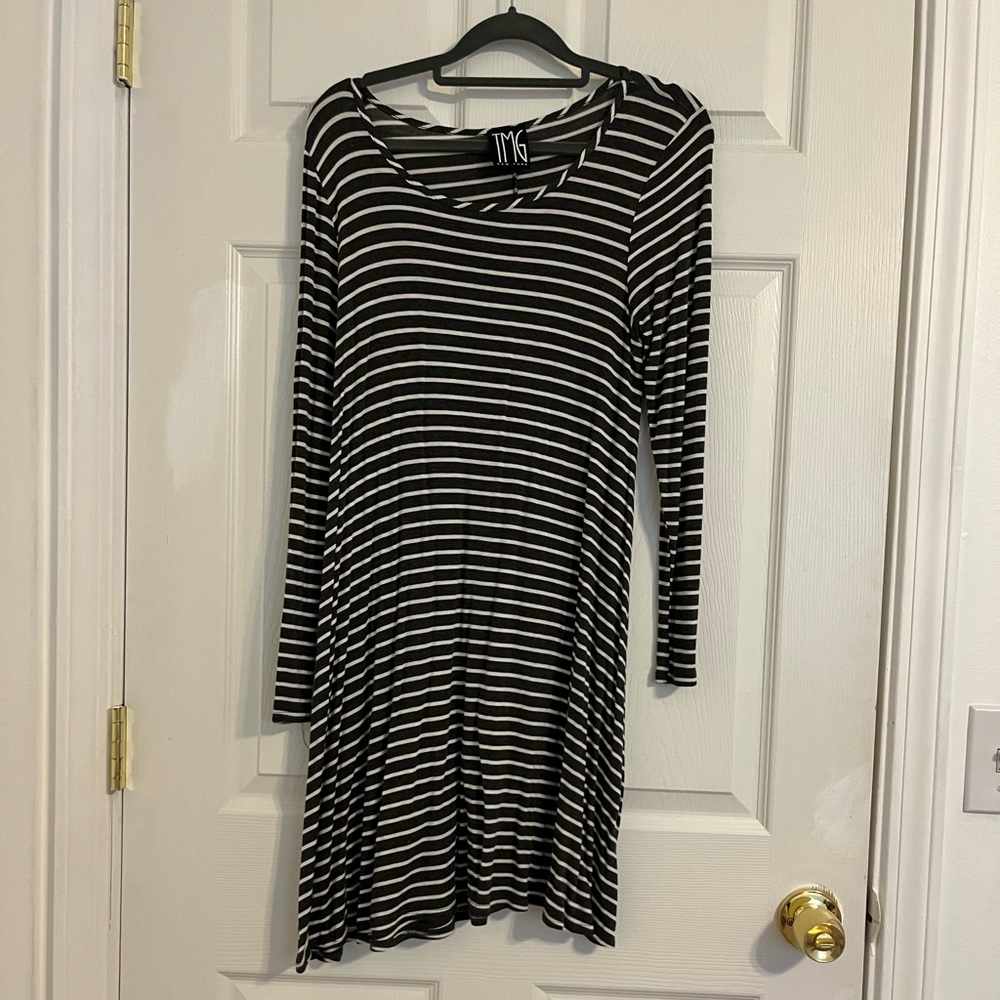 Grey and white striped dress